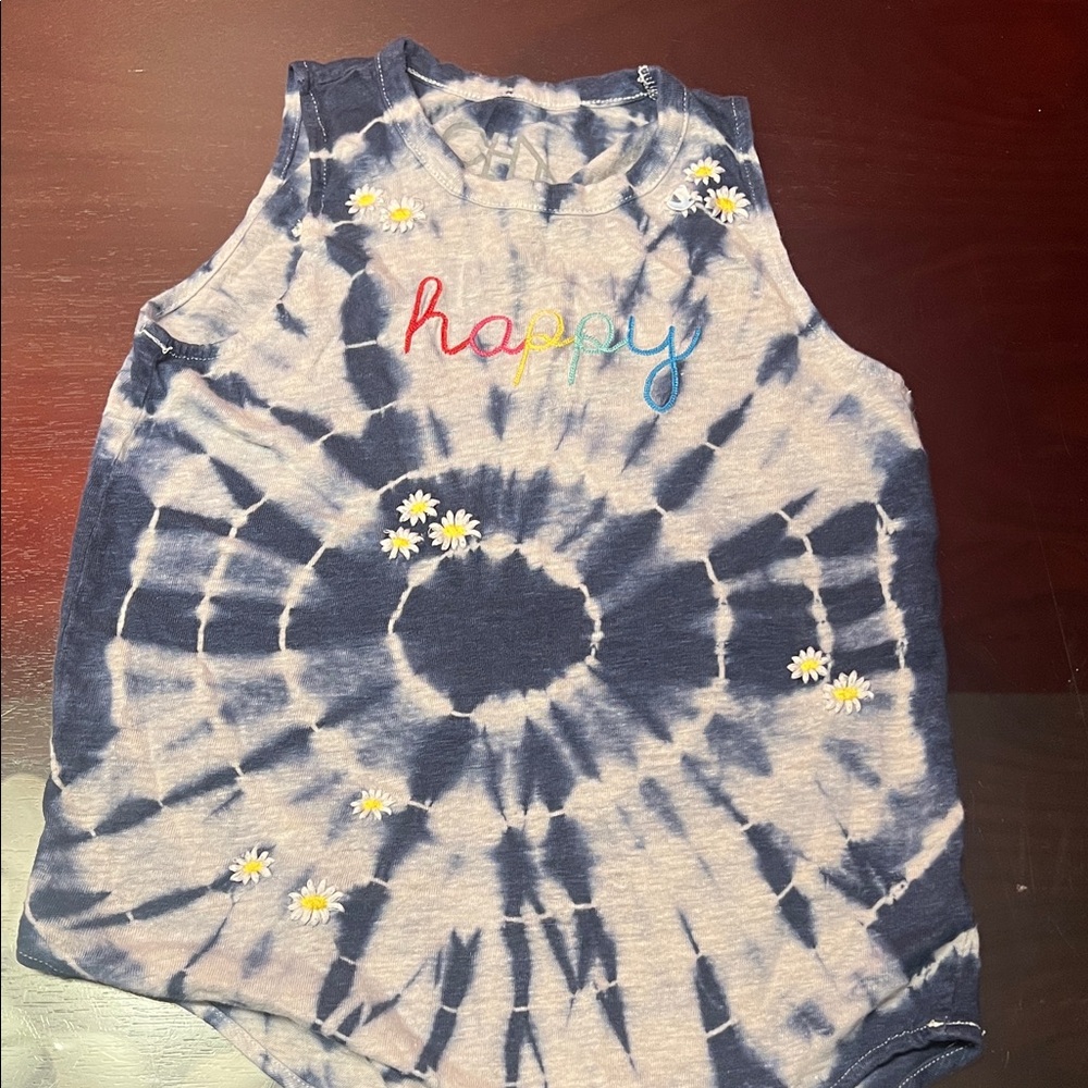 Chaser Navy Tie-Dye Tank with Colorful Embroidery